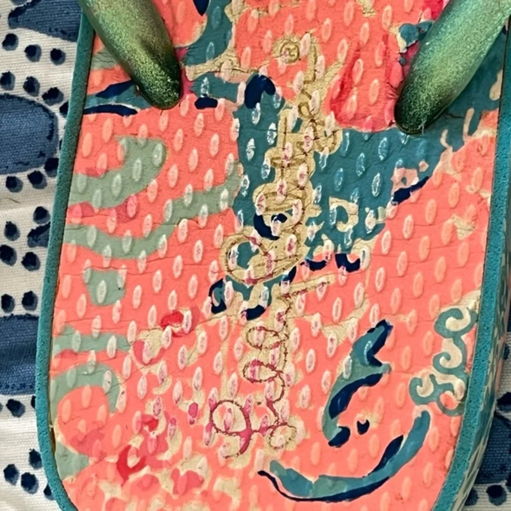 Lilly Pulitzer Turquoise‎ Tropical Vibe Flip Flips Size 7/8